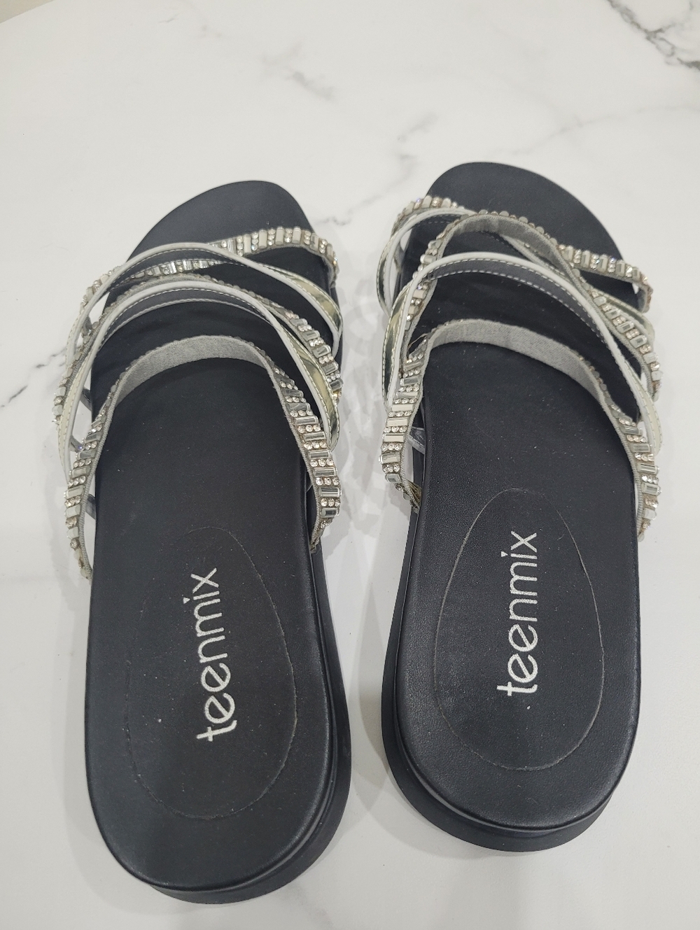 Y2K Teenmix Black & Silver Shinny Beads Sandals Size: 6US - Picture 6 of 11